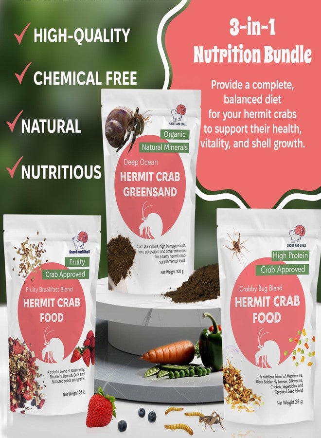 Snout and Shell Hermit Crab Food Bundle - Fruity Breakfast Blend, Crabby Bug Blend & Greensand - Organic, High Protein, Natural Minerals - Complete Nutrition for Healthy Shell Growth & Vitality - Image 3